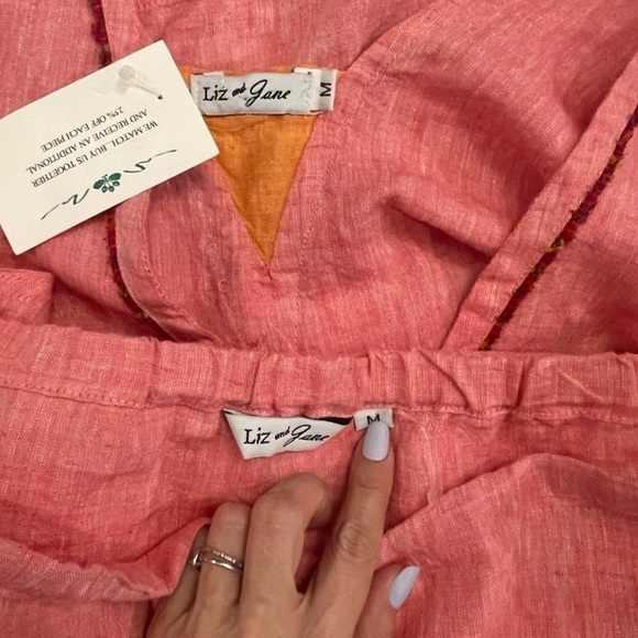 Two piece Liz & Jane Linen Pink Sleeveless Blouse & Maxi Skirt, Size Medium NWT - Picture 6 of 15